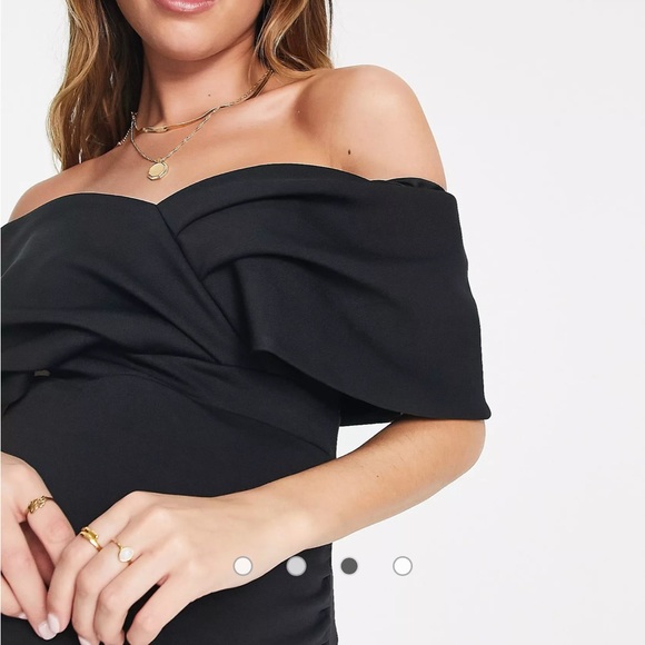 ASOS True Violet Maternity wrap shoulder body-conscious midi dress in black - Picture 2 of 8